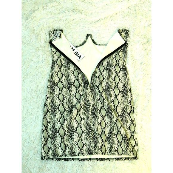 I. AM. GIA Dress Black White Snakeskin Corset Bodice Mini Dress Size Large - Picture 10 of 16